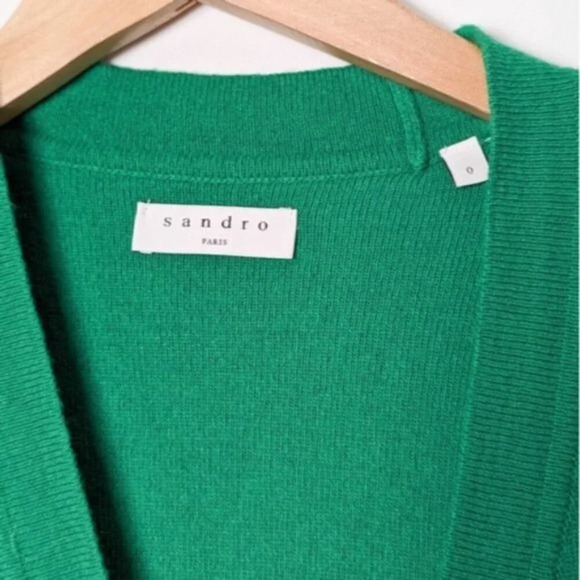 SANDRO Lucien Cardigan Sweater Wool Cashmere Button Up V Neck Kelly Green 0 - Picture 9 of 12